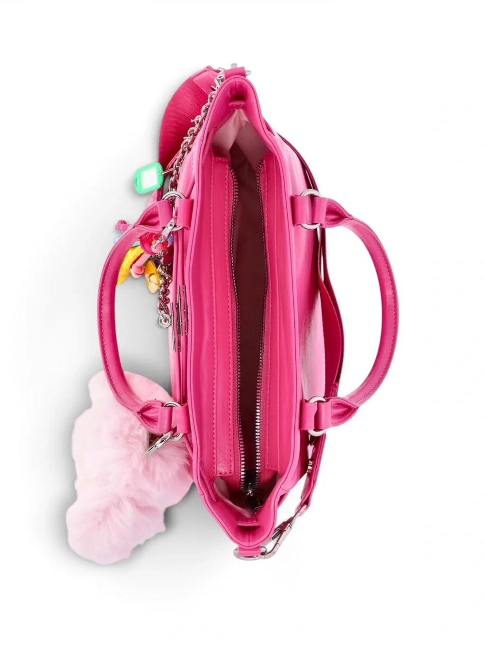 B07 Madden NYC Women's Top Handle Satchel, Pink NWT with Charms